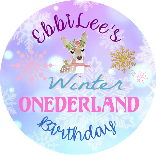 Party Favors Winter Onederland Blue Turquoise Purple Pink Personalized Birthday Round  Stickers  Supplies Labels