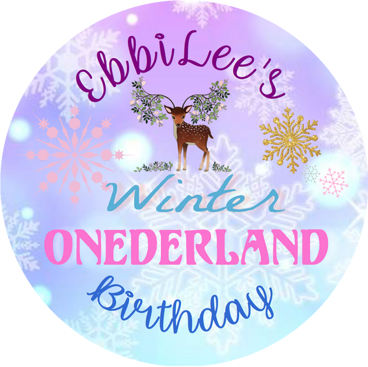 Party Favors Winter Onederland Blue Turquoise Purple Pink Personalized Birthday Round  Stickers  Supplies Labels