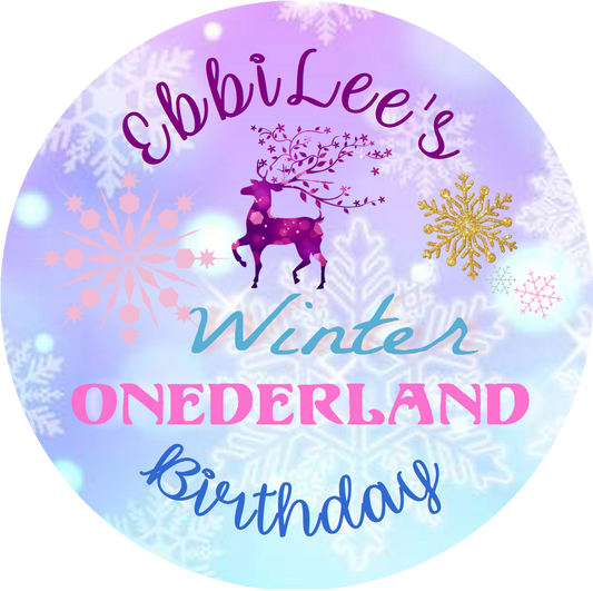 Party Favors Winter Onederland Blue Turquoise Purple Pink Personalized Birthday Round  Stickers  Supplies Labels