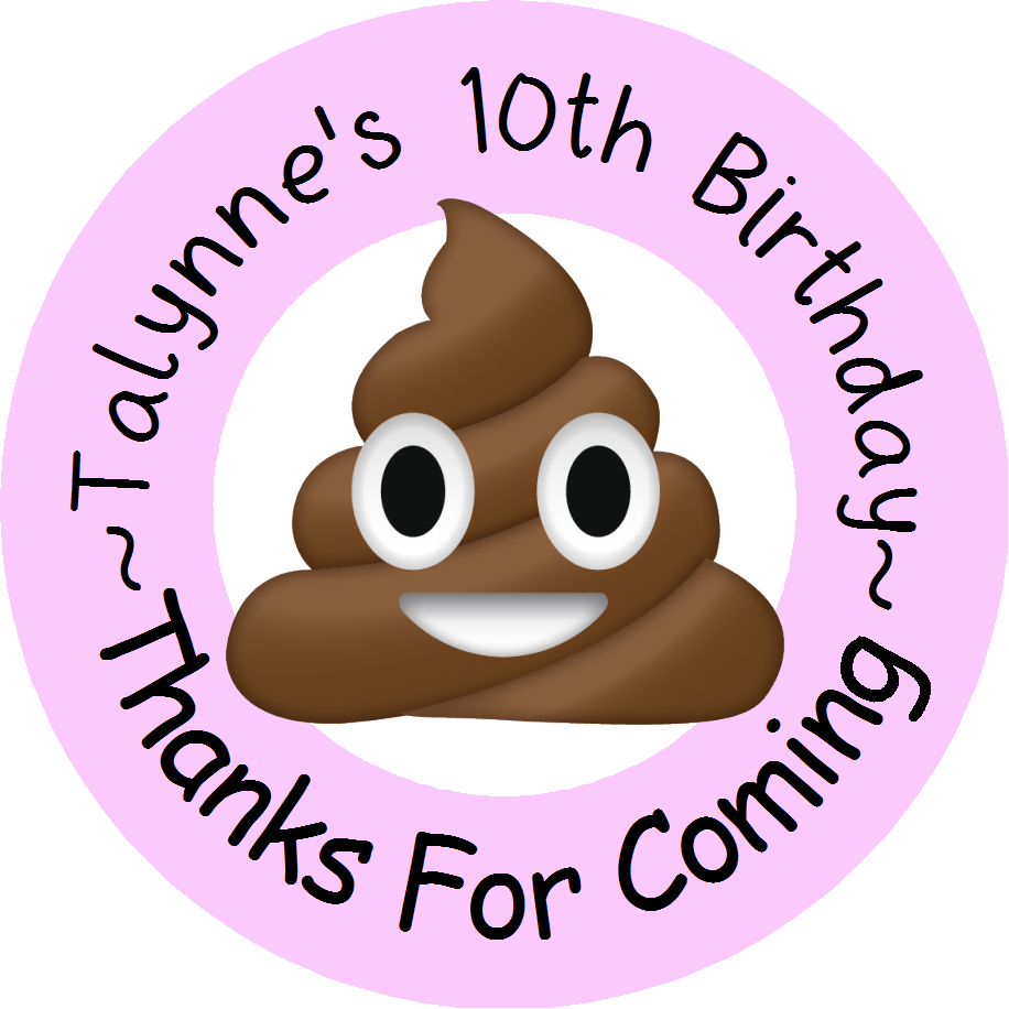 Poop Emoji Birthday Party Favors Personalized Round Stickers Supplies Labels ideas