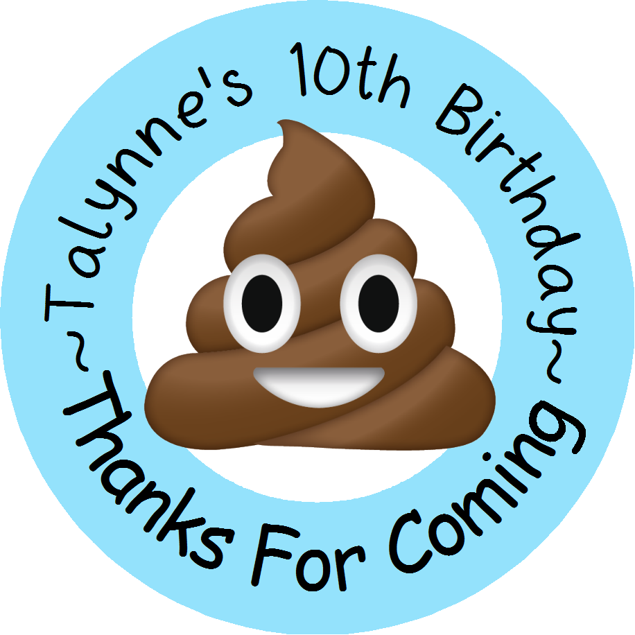 Poop Emoji Birthday Party Favors Personalized Round Stickers Supplies Labels ideas