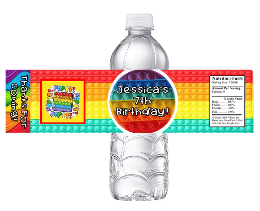 Fidget Fidgets Pop Its Autism Party Favors Birthday Water Bottle Labels Wrappers Supplies Personalized Unique