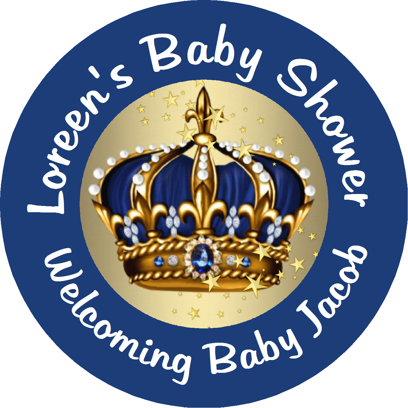 Navy Blue and Gold Royal Prince Crown Personalized Baby Shower Round  Stickers  Supplies Labels