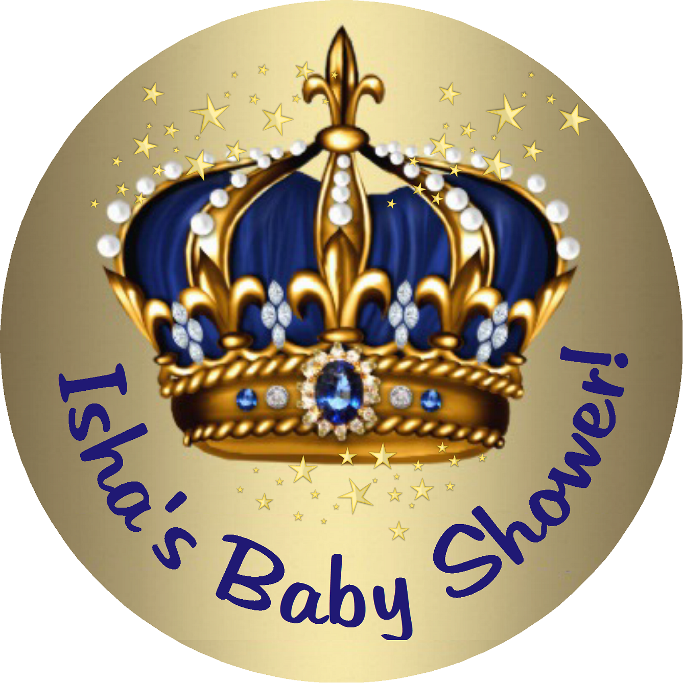 Navy Blue and Gold Royal Prince Crown Personalized Baby Shower Round  Stickers  Supplies Labels