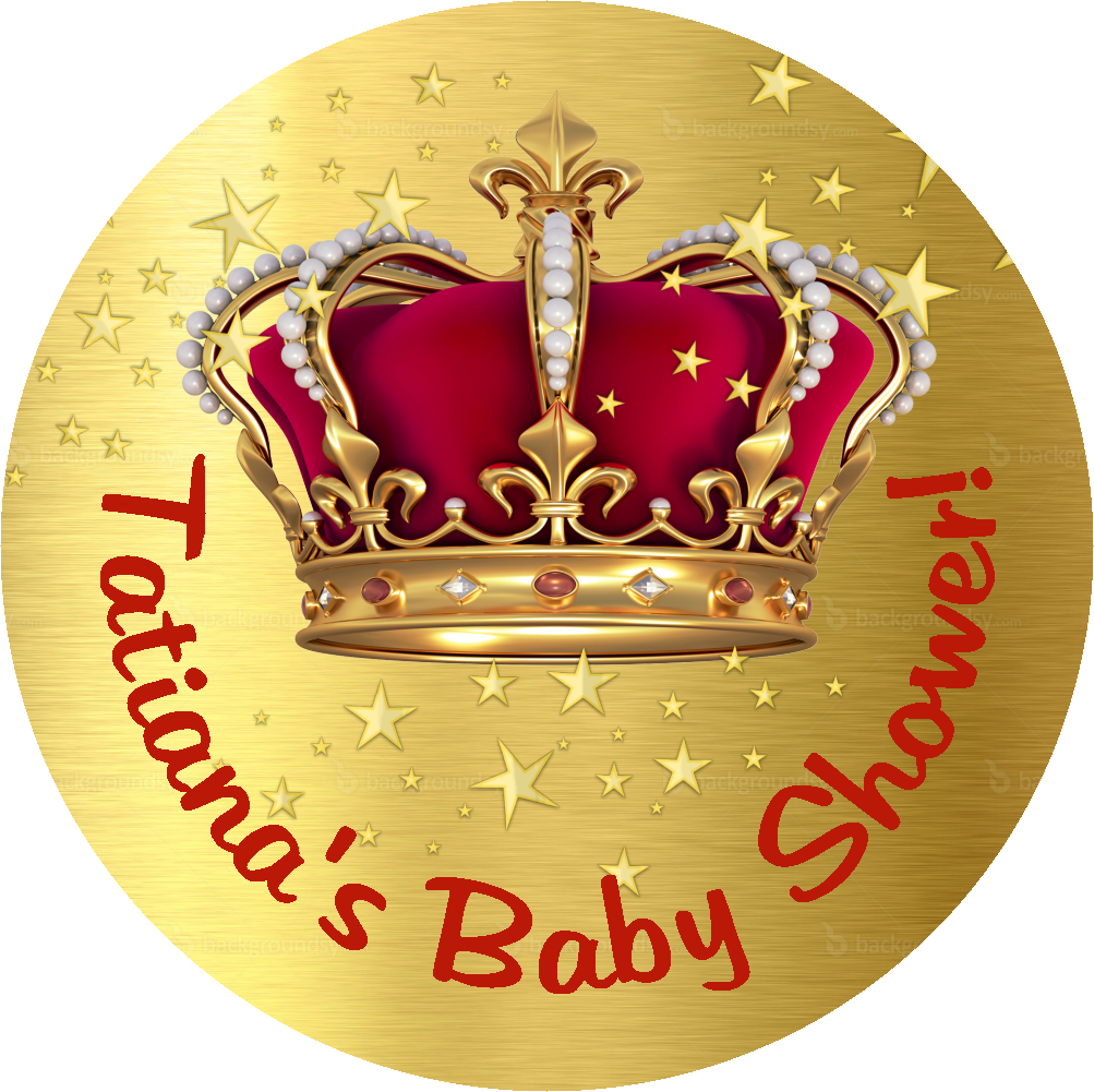 Burgundy Red and Gold Royal Prince Crown Personalized Baby Shower Round  Stickers  Supplies Labels