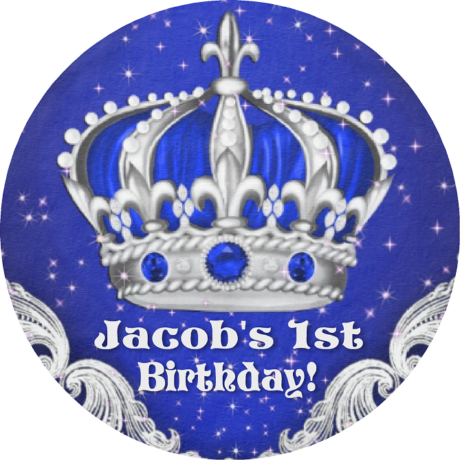 Navy Blue Silver and White Royal Prince Crown Birthday Party Favors Personalized Round Stickers Supplies Labels ideas