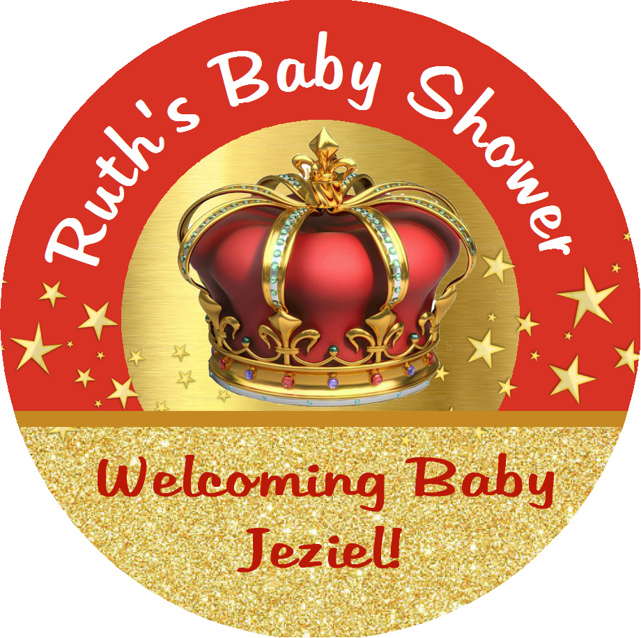 Party Favors Red and Gold Prince King Crown Personalized Baby Shower Round  Stickers  Supplies Labels