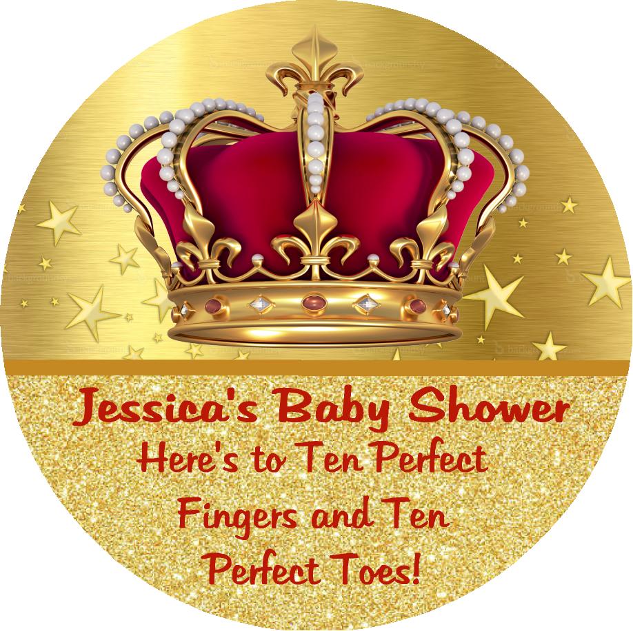 Party Favors Red and Gold Prince King Crown Personalized Baby Shower Round  Stickers  Supplies Labels