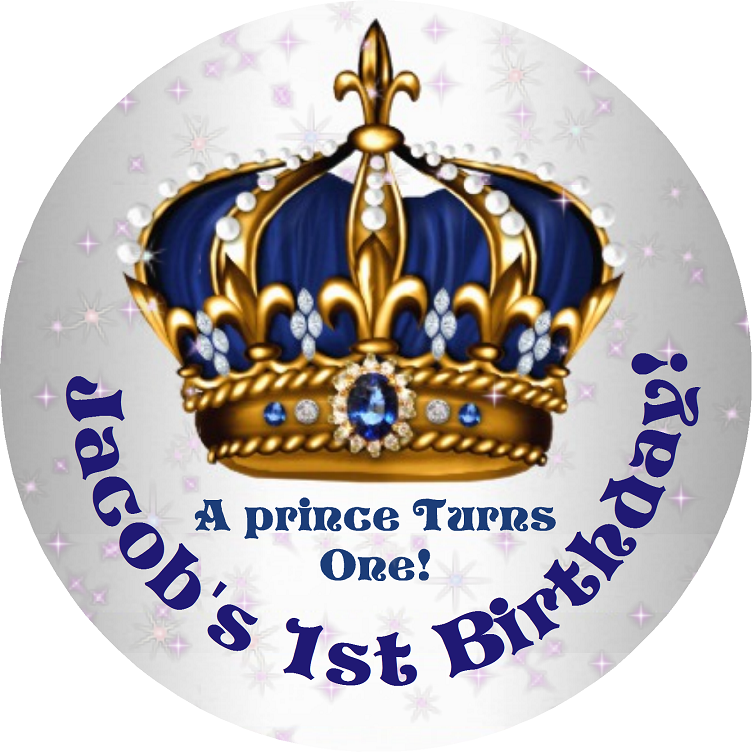 Navy Blue White Gold and Silver Royal Prince Crown Birthday Party Favors Personalized Round Stickers Supplies Labels ideas