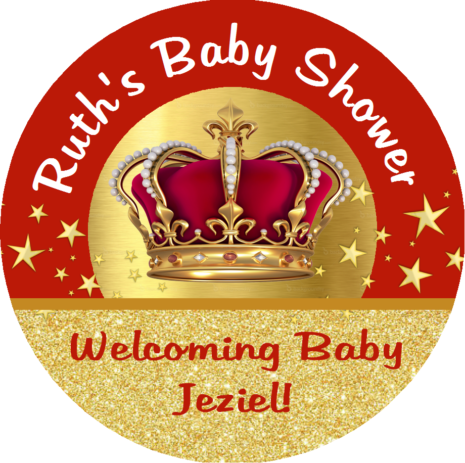 Party Favors Red and Gold Prince King Crown Personalized Baby Shower Round  Stickers  Supplies Labels