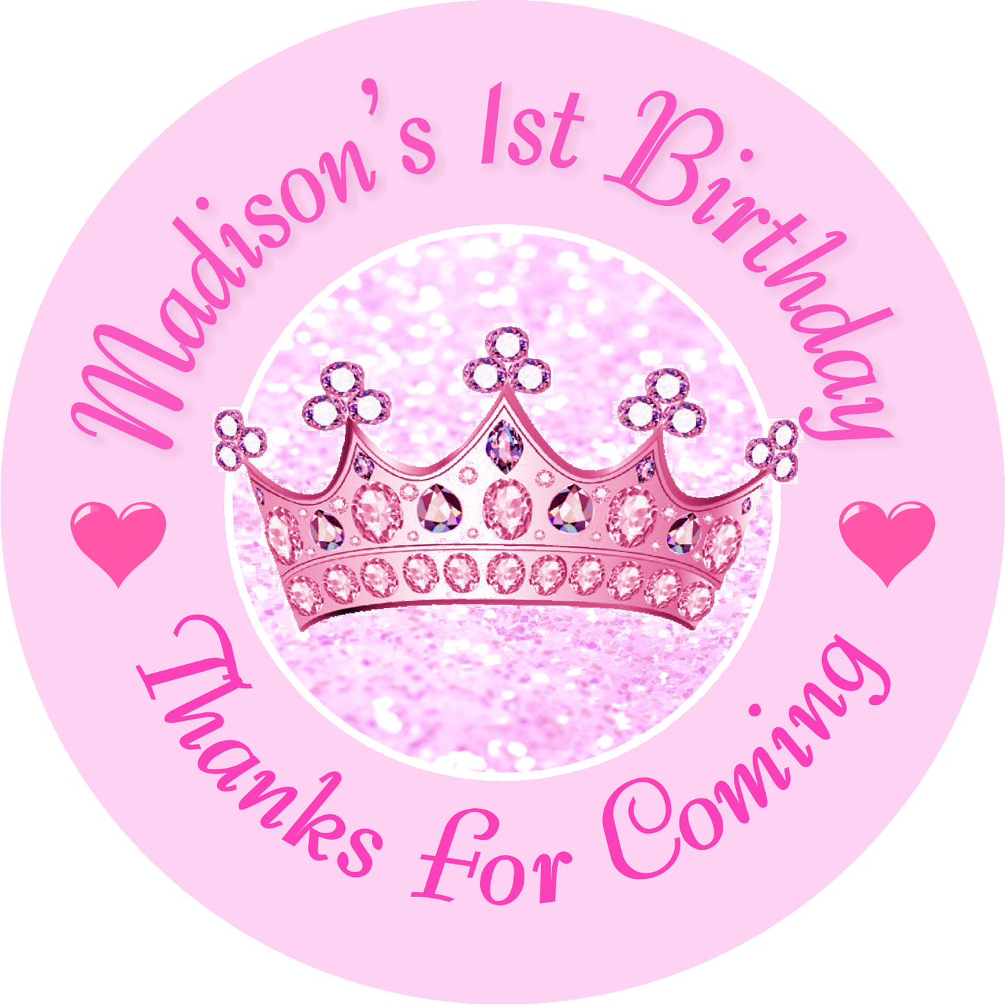 Princess Crown Tiara Pink Birthday Party Favors Personalized Round Stickers Supplies Labels ideas