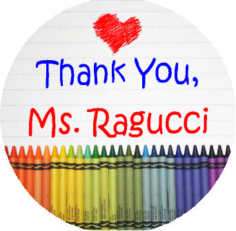 Personalized Teacher School Teachers Crayons Class Round Stickers Supplies Labels