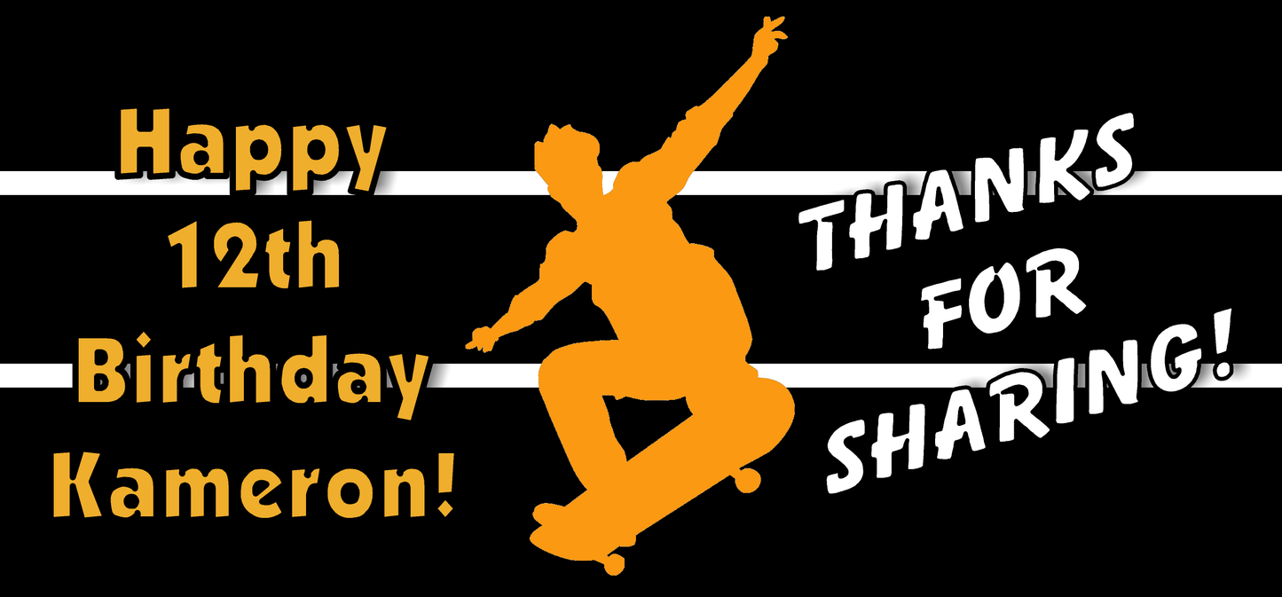 Orange Black and White Skateboarder Skateboard Party Favors Stickers Gable Box Favor Bags Labels Personalized Rectangle Birthday Supplies ideas