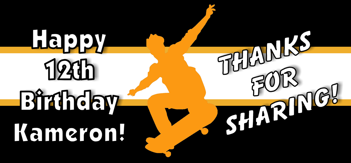 Orange Black and White Skateboarder Skateboard Party Favors Stickers Gable Box Favor Bags Labels Personalized Rectangle Birthday Supplies ideas