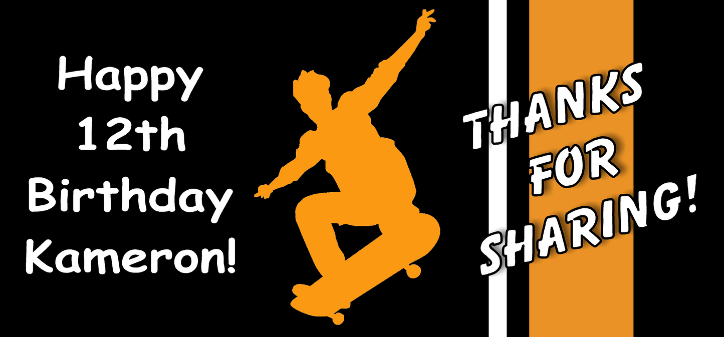 Orange Black and White Skateboarder Skateboard Party Favors Stickers Gable Box Favor Bags Labels Personalized Rectangle Birthday Supplies ideas