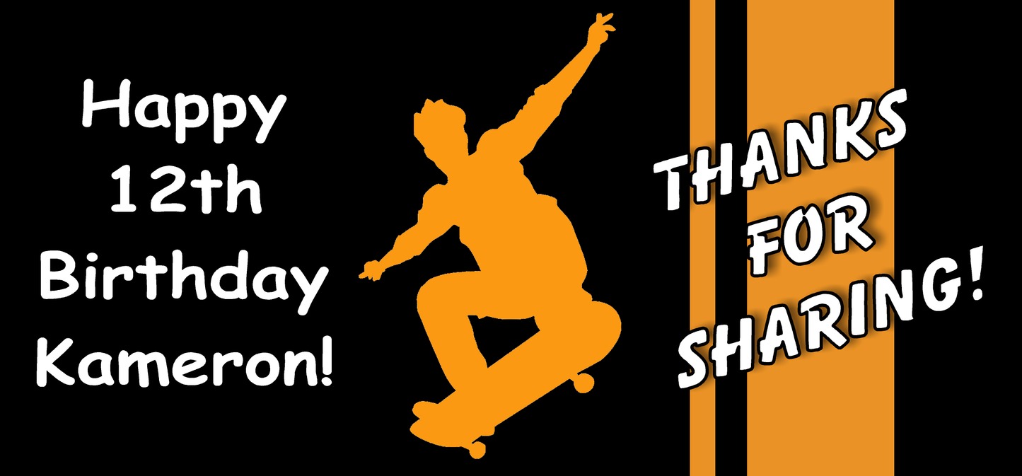 Orange Black and White Skateboarder Skateboard Party Favors Stickers Gable Box Favor Bags Labels Personalized Rectangle Birthday Supplies ideas