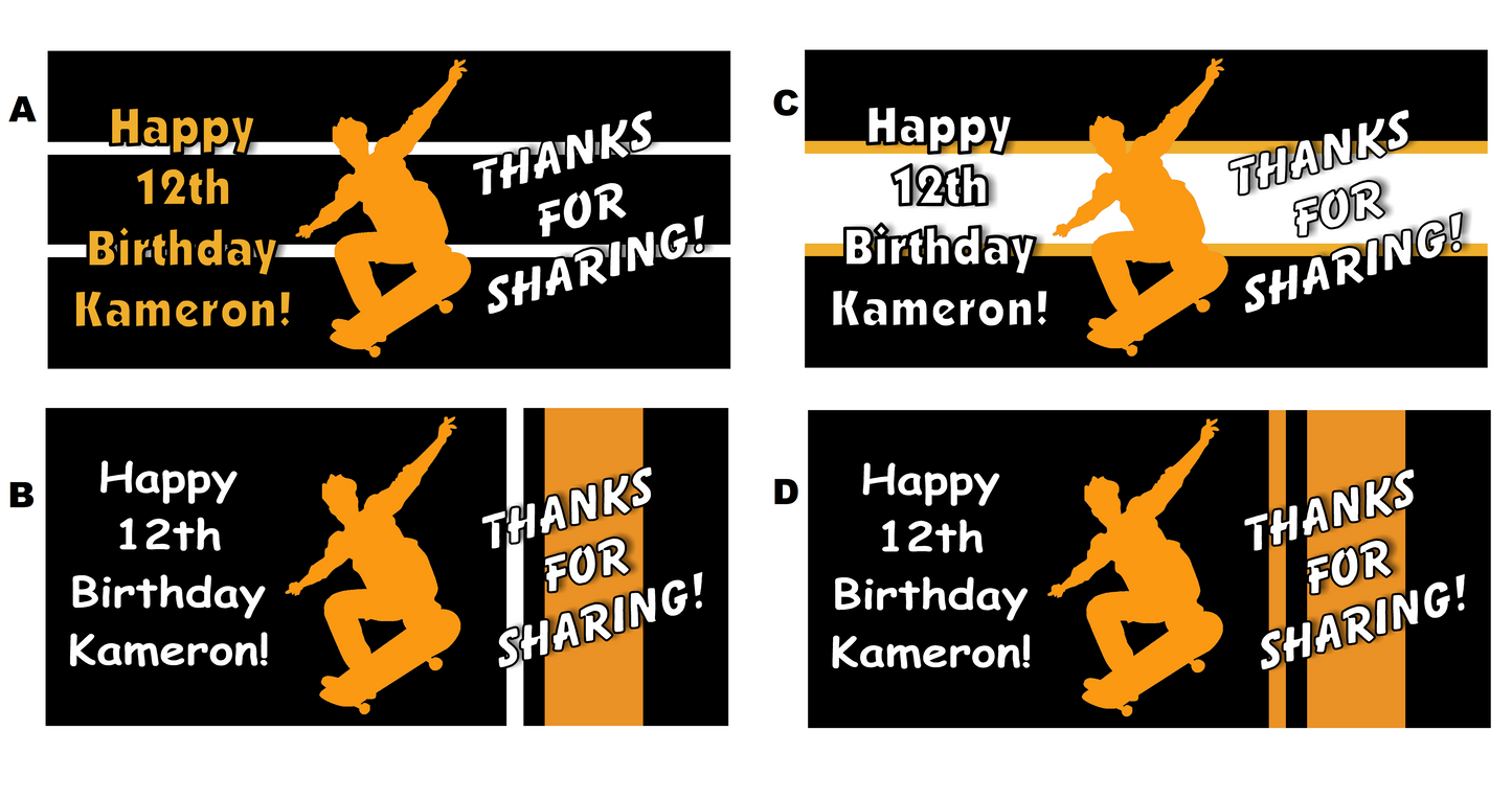 Orange Black and White Skateboarder Skateboard Party Favors Stickers Gable Box Favor Bags Labels Personalized Rectangle Birthday Supplies ideas