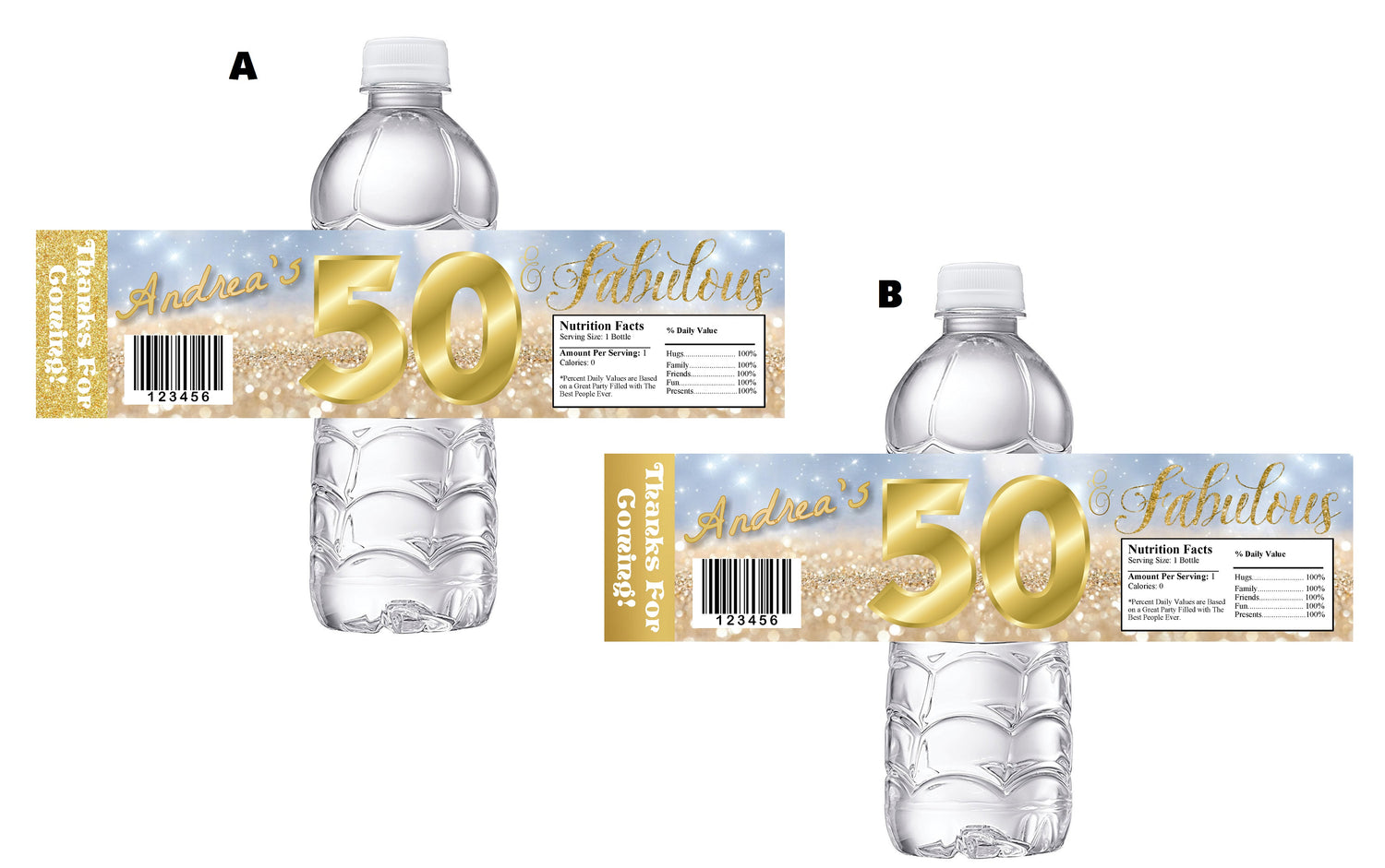 Fifty and Fabulous 50 Party Favors Blue Gold Water Bottle Labels Ideas Supplies Decor