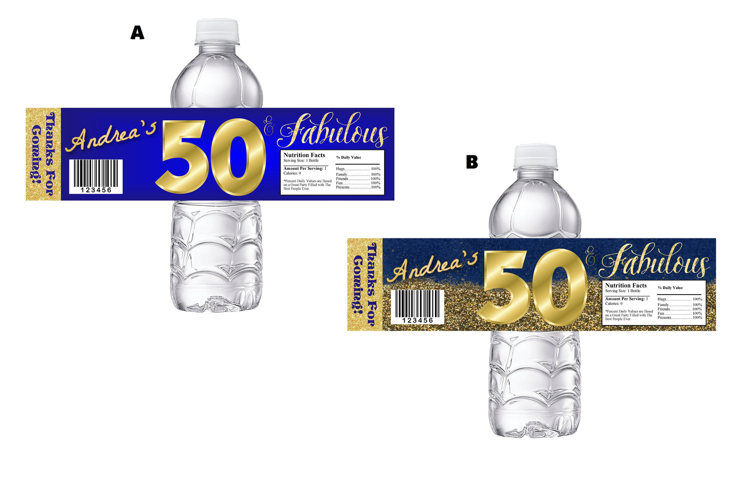 Fifty and Fabulous 50 Party Favors Blue Gold Water Bottle Labels Ideas Supplies Decor