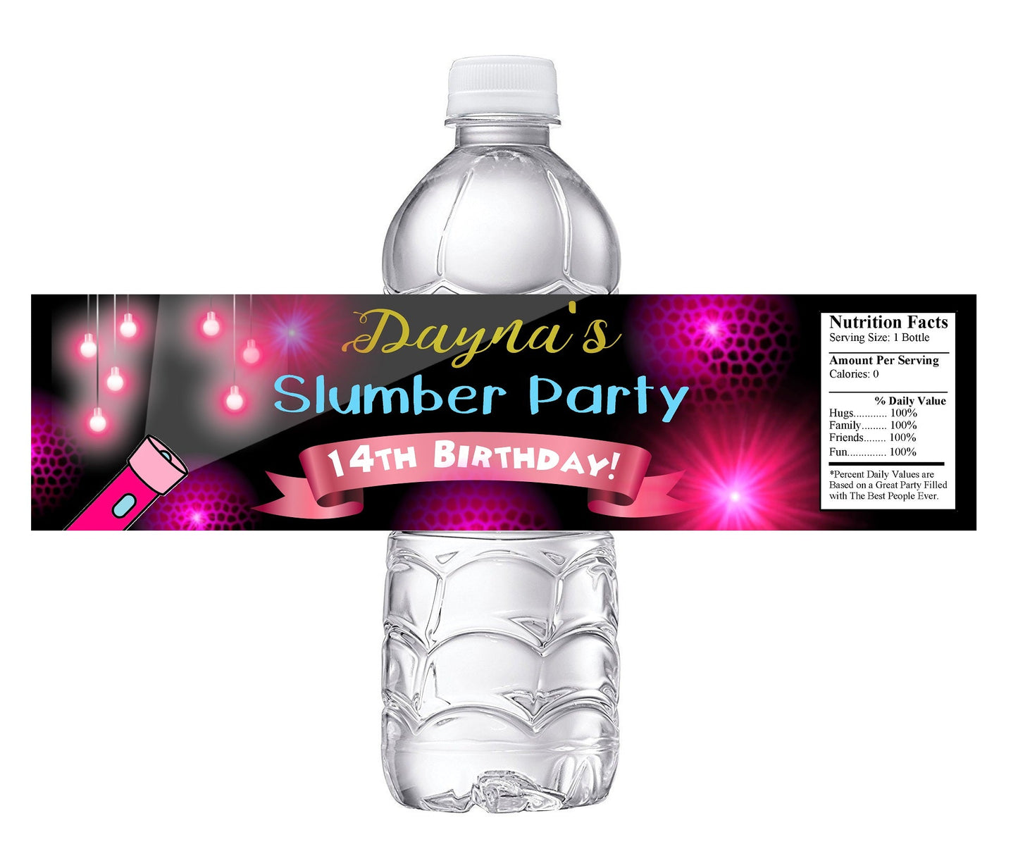 Slumber Party Sleepover Party Favors Pink Birthday Water Bottle Labels Wrappers Supplies Personalized Unique ideas decor