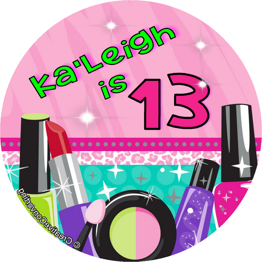 Party Favors Spa Makeover Makeup Nails Nail Salon Personalized Birthday Round  Stickers  Supplies Labels