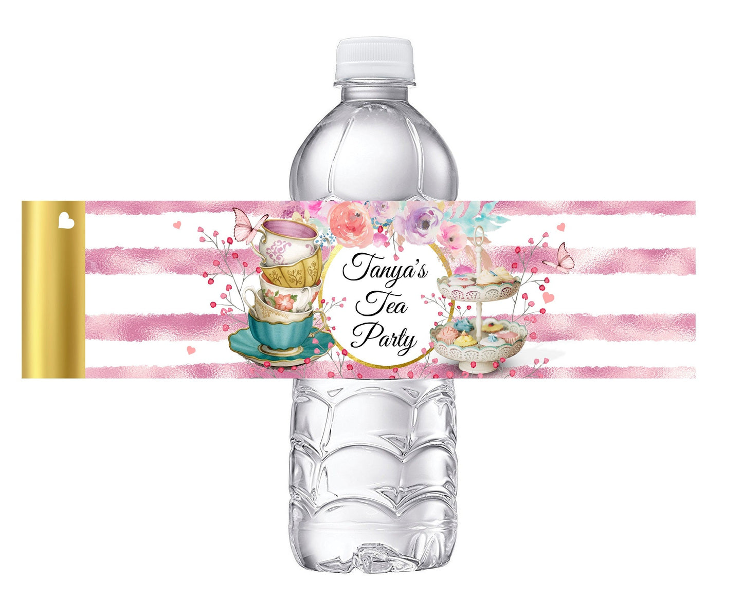 Floral Watercolor Tea Party Favors Birthday Bridal Baby Shower Water Bottle Labels Wrappers Supplies Personalized Unique ideas