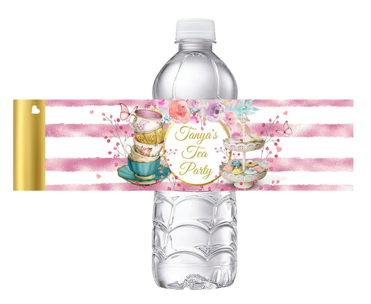 Floral Watercolor Tea Party Favors Birthday Bridal Baby Shower Water Bottle Labels Wrappers Supplies Personalized Unique ideas