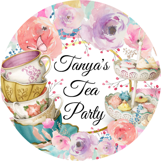 Tea Party Floral Watercolors Birthday Bridal Baby Shower Party Favors Personalized Round Stickers Supplies Labels ideas