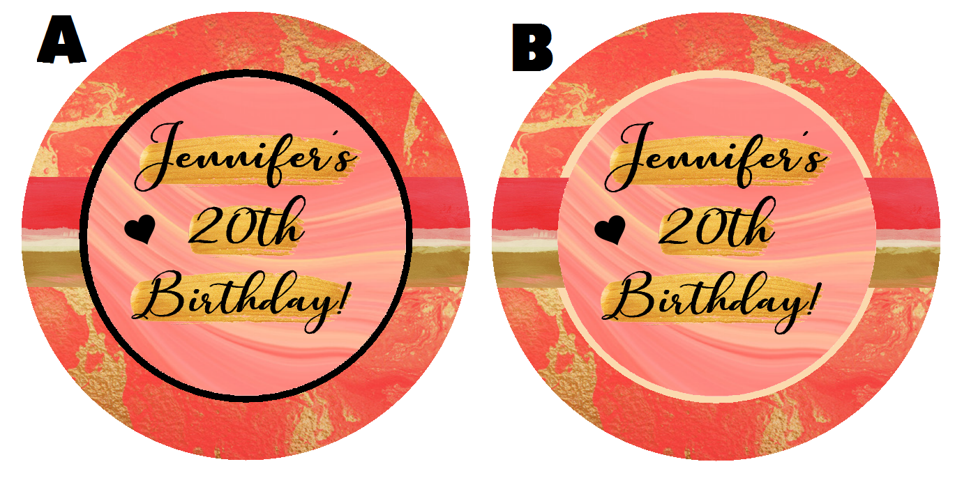 Party Favors Salmon Pink Orange Gold White and Black Personalized Birthday Round  Stickers  Supplies Labels