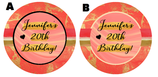 Party Favors Salmon Pink Orange Gold White and Black Personalized Birthday Round  Stickers  Supplies Labels