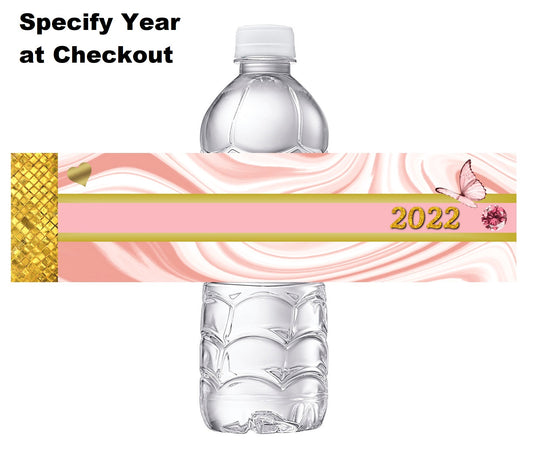 Rose Gold White and Pink Graduation Party Favors Water Bottle Labels Ideas Supplies Decor