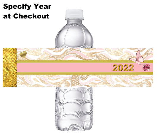 Rose Gold White and Pink Graduation Party Favors Water Bottle Labels Ideas Supplies Decor