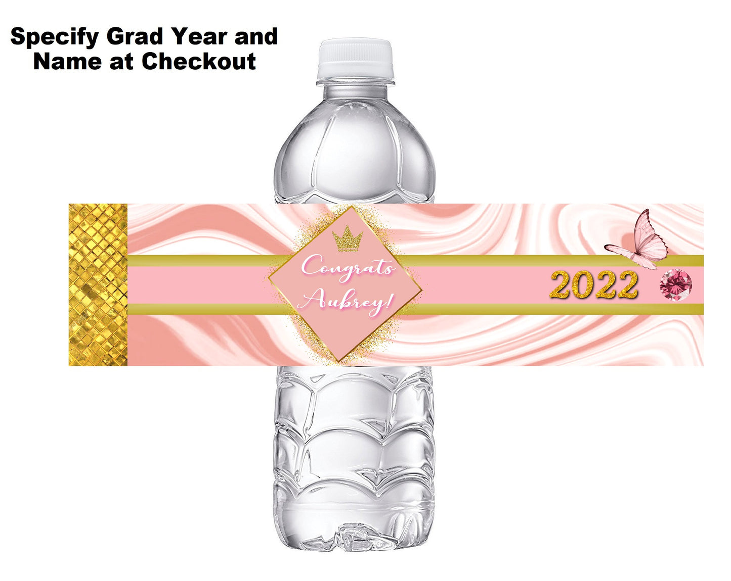 Rose Gold White and Pink Graduation Party Favors Water Bottle Labels Ideas Supplies Decor