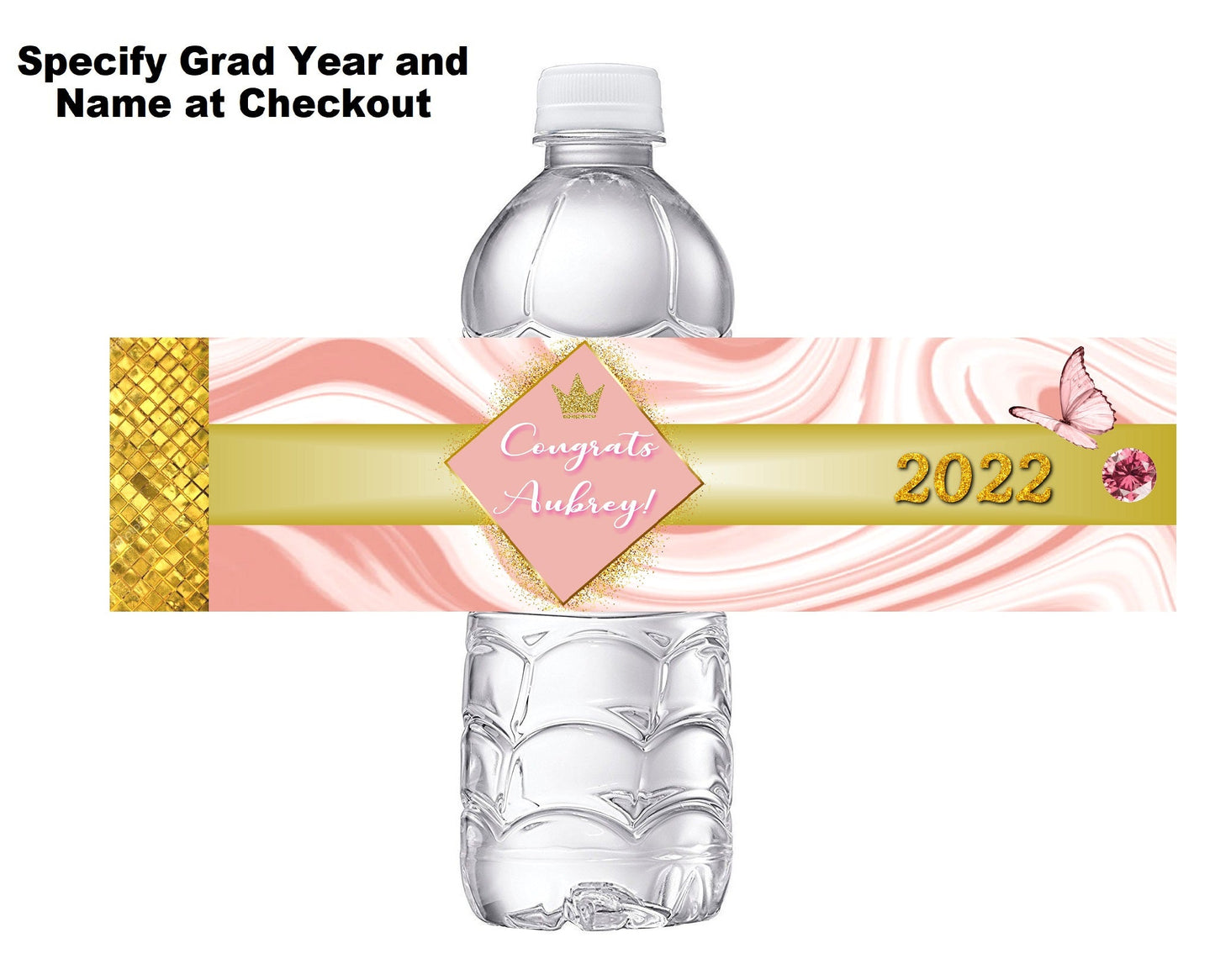 Rose Gold White and Pink Graduation Party Favors Water Bottle Labels Ideas Supplies Decor