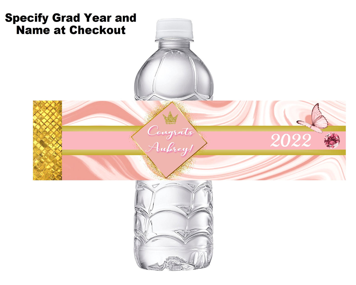 Rose Gold White and Pink Graduation Party Favors Water Bottle Labels Ideas Supplies Decor