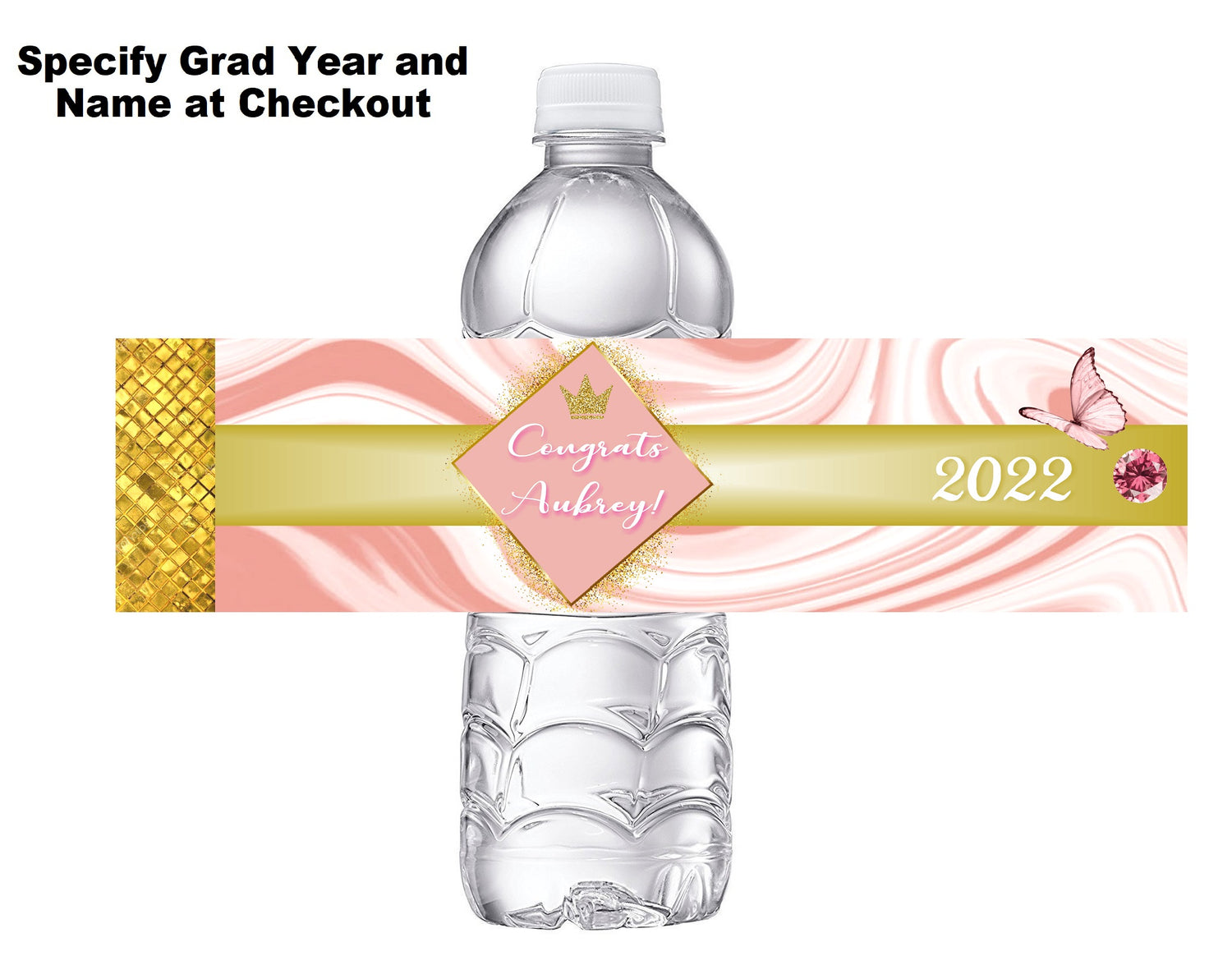 Rose Gold White and Pink Graduation Party Favors Water Bottle Labels Ideas Supplies Decor