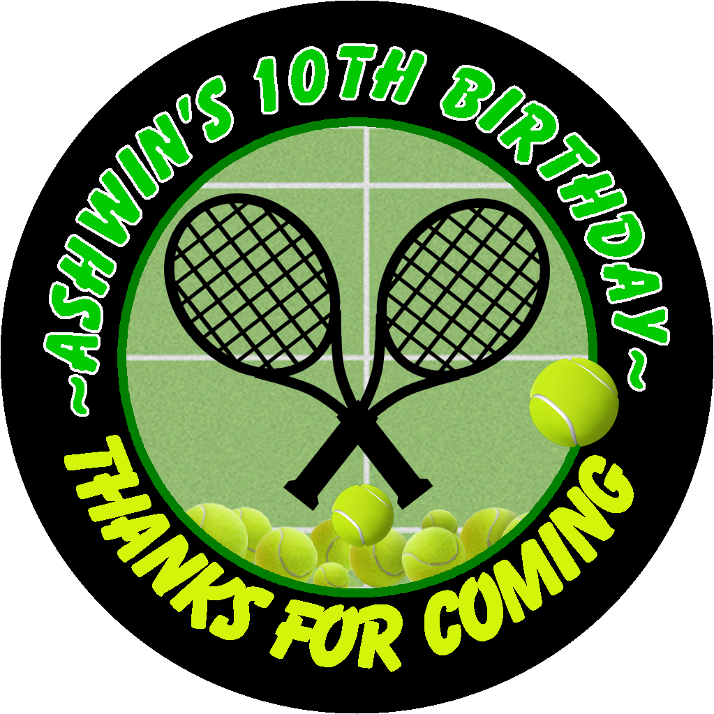 Tennis Racket Ball Birthday Party Favors Personalized Round Stickers Supplies Labels ideas