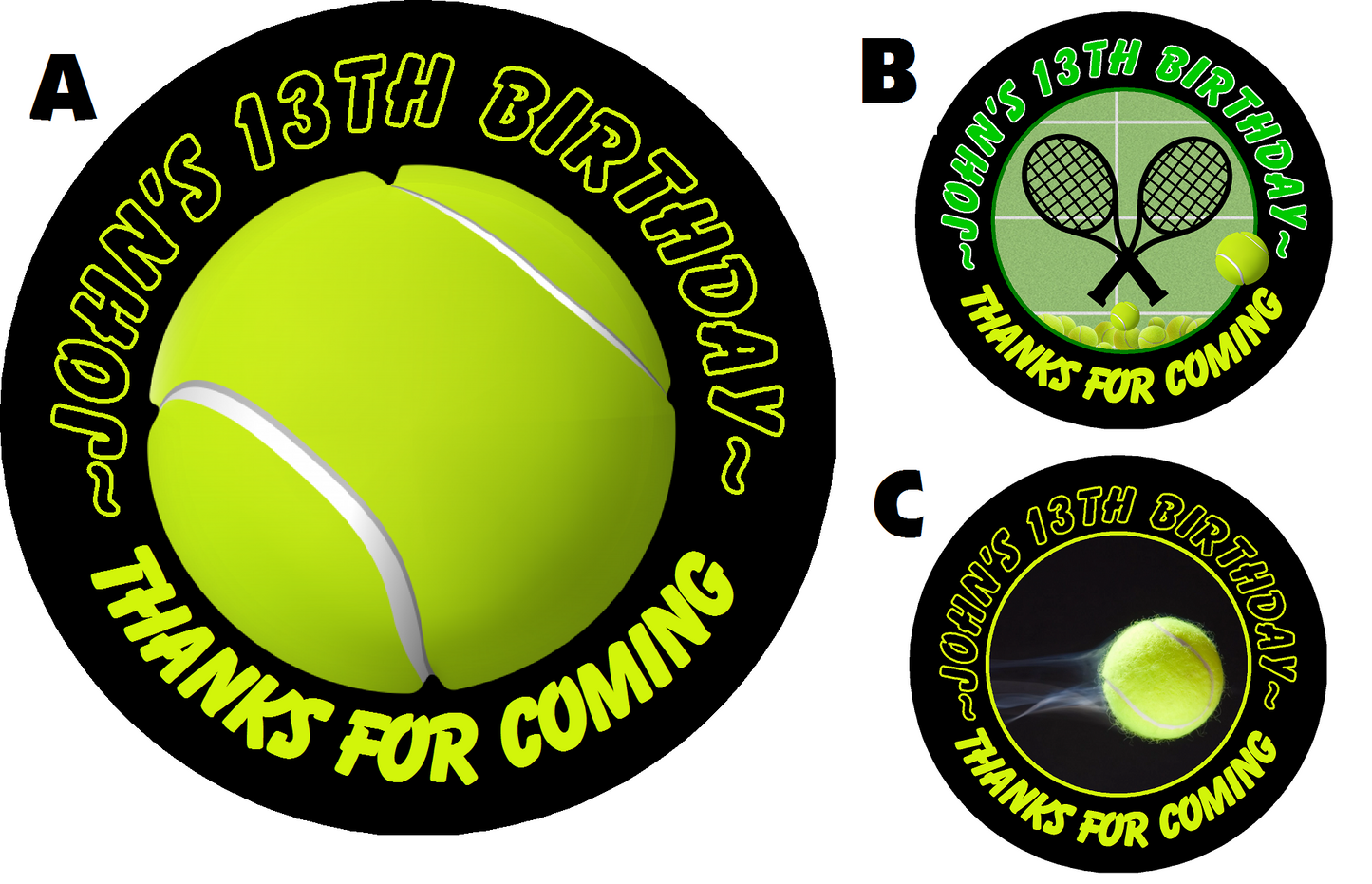 Tennis Racket Ball Birthday Party Favors Personalized Round Stickers Supplies Labels ideas