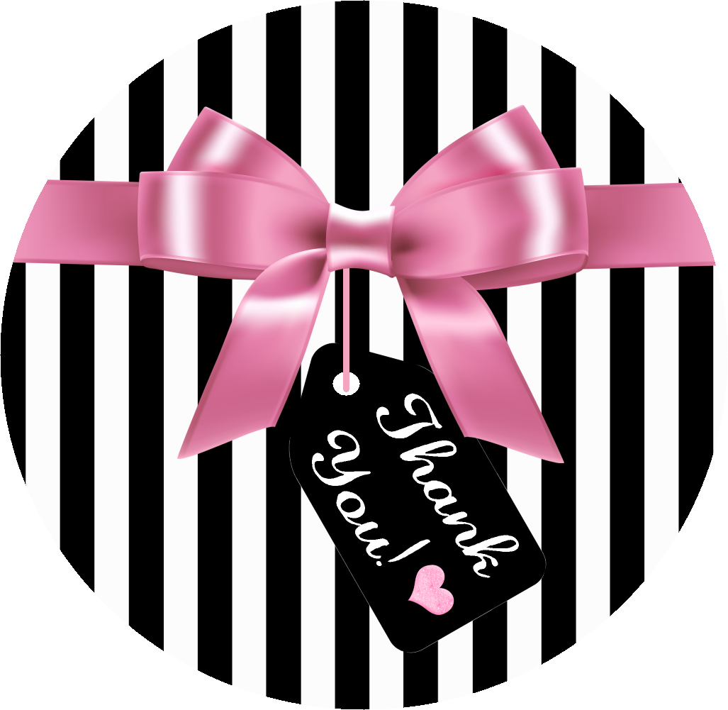 Thank You For Your Purchase Pink Bow Black and White Round Merchandise Small Business Stickers Supplies Labels