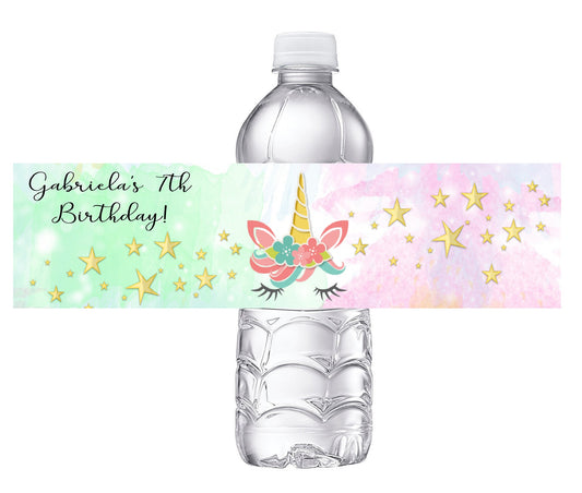 Watercolors Unicorn Birthday Party Favors Water Bottle Labels Ideas Supplies Decor