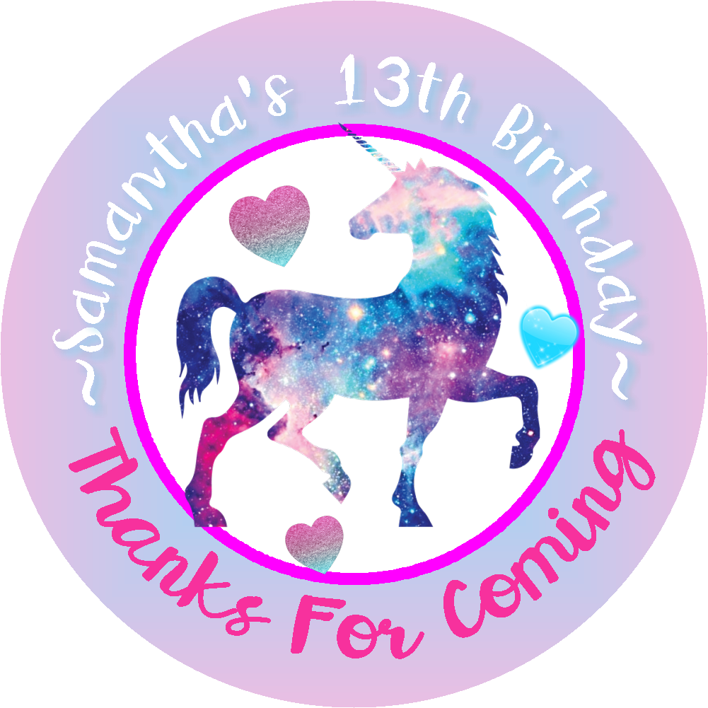 Pink Purple Blue Unicorn Silhouette Birthday Party Favors Personalized Round Stickers Supplies Labels ideas