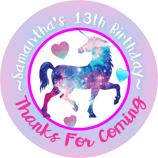 Pink Purple Blue Unicorn Silhouette Birthday Party Favors Personalized Round Stickers Supplies Labels ideas