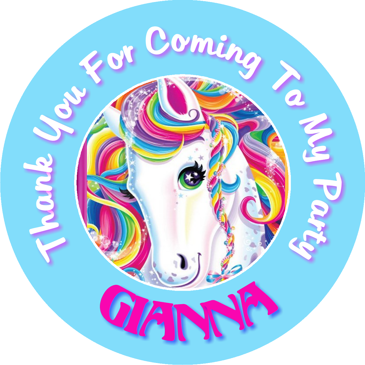 Purple Rainbow Unicorn Birthday Party Favors Personalized Round Stickers Supplies Labels ideas