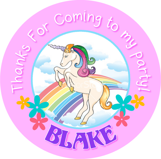 Rainbow Unicorn Birthday Party Favors Personalized Round Stickers Supplies Labels ideas