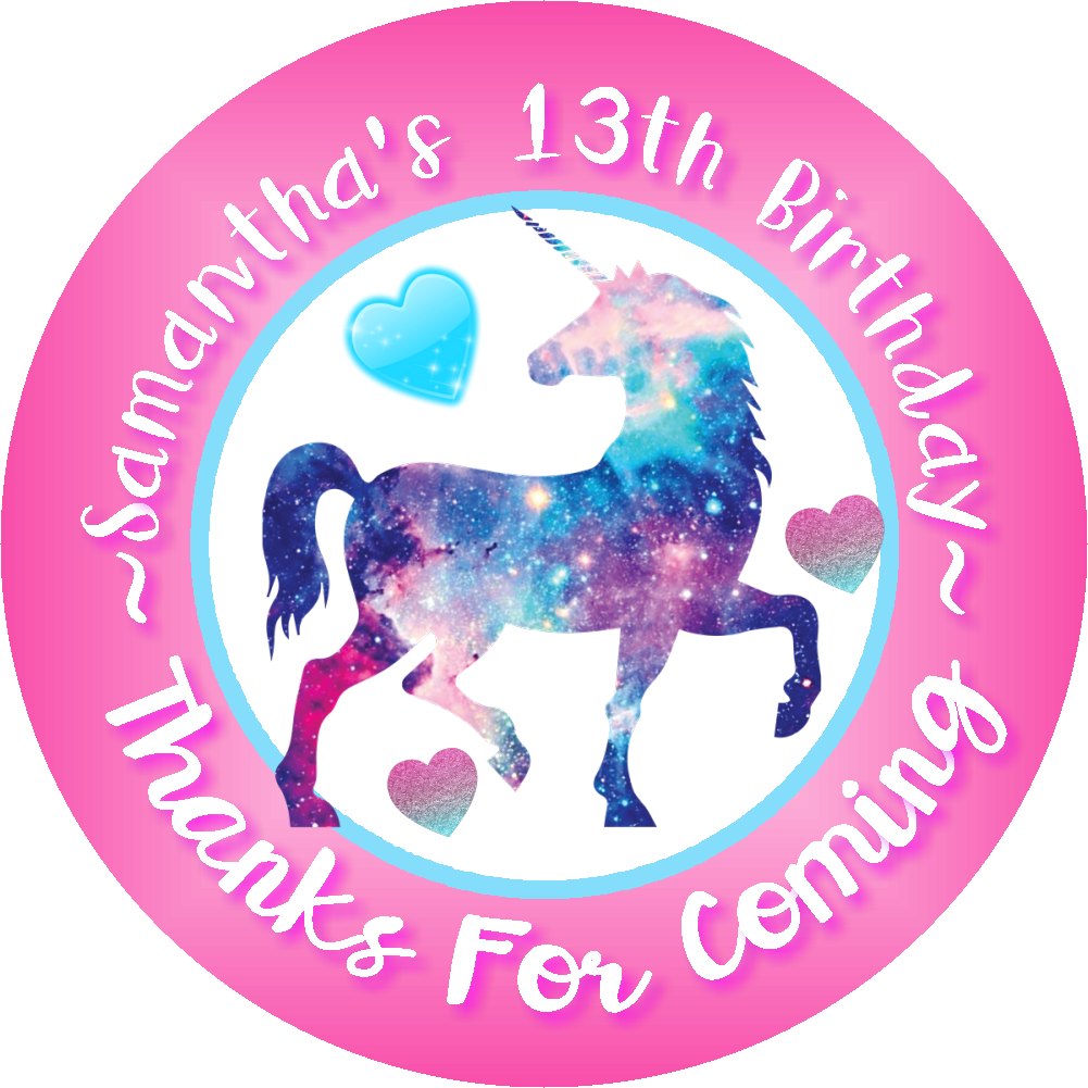 Pink Purple Blue Unicorn Silhouette Birthday Party Favors Personalized Round Stickers Supplies Labels ideas