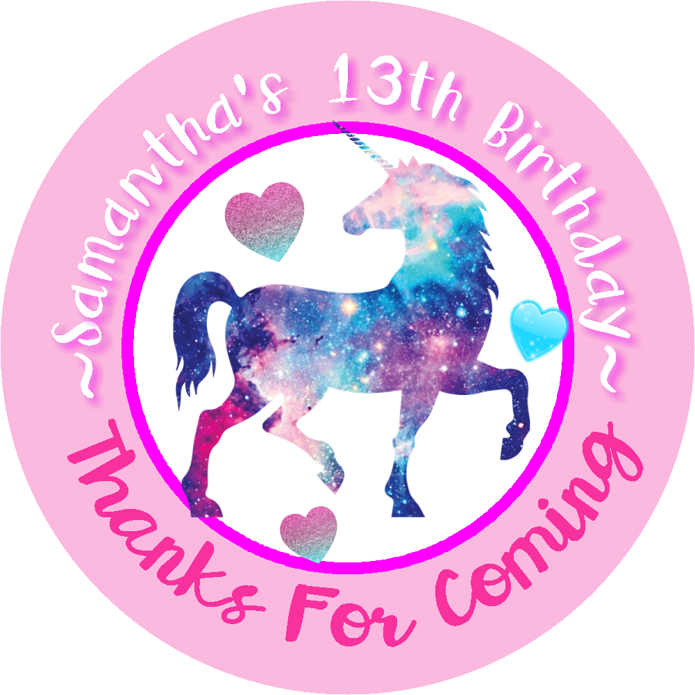 Pink Purple Blue Unicorn Silhouette Birthday Party Favors Personalized Round Stickers Supplies Labels ideas