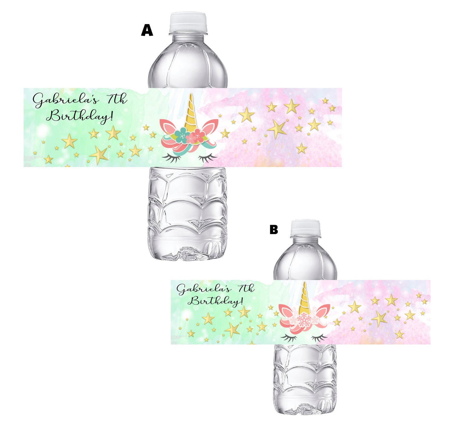 Watercolors Unicorn Birthday Party Favors Water Bottle Labels Ideas Supplies Decor