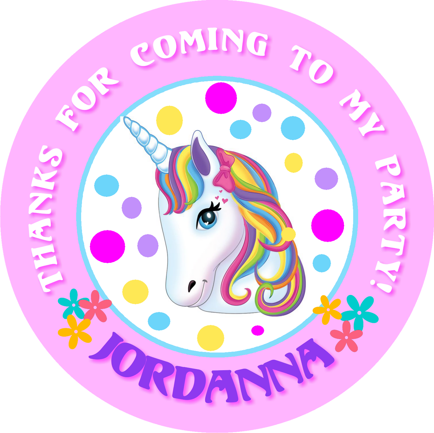 Rainbow Unicorn Birthday Party Favors Personalized Round Stickers Supplies Labels ideas