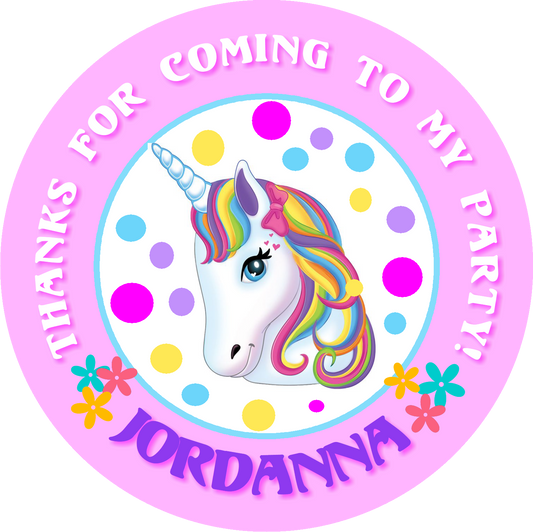 Rainbow Unicorn Birthday Party Favors Personalized Round Stickers Supplies Labels ideas