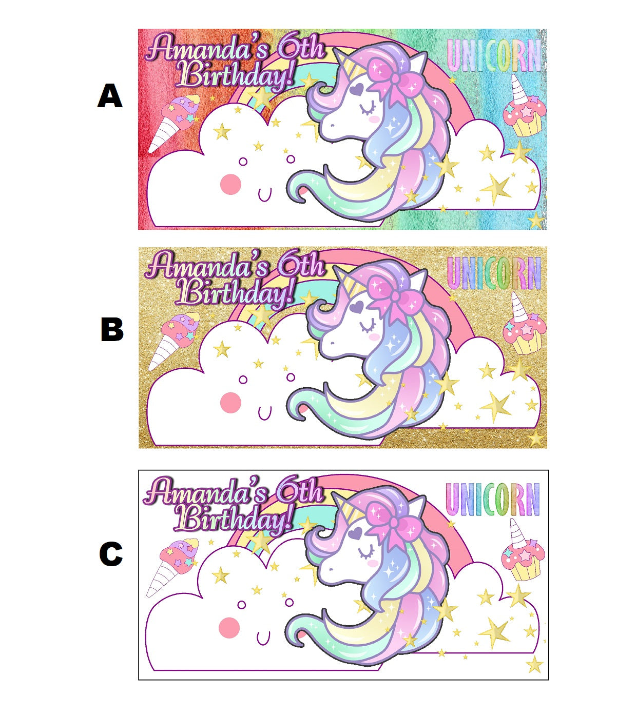 Rainbow Unicorn Head Glitter Gold Pink Blue Purple Party Favors Stickers Gable Box Favor Bags Labels Personalized Rectangle Birthday Supplies ideas